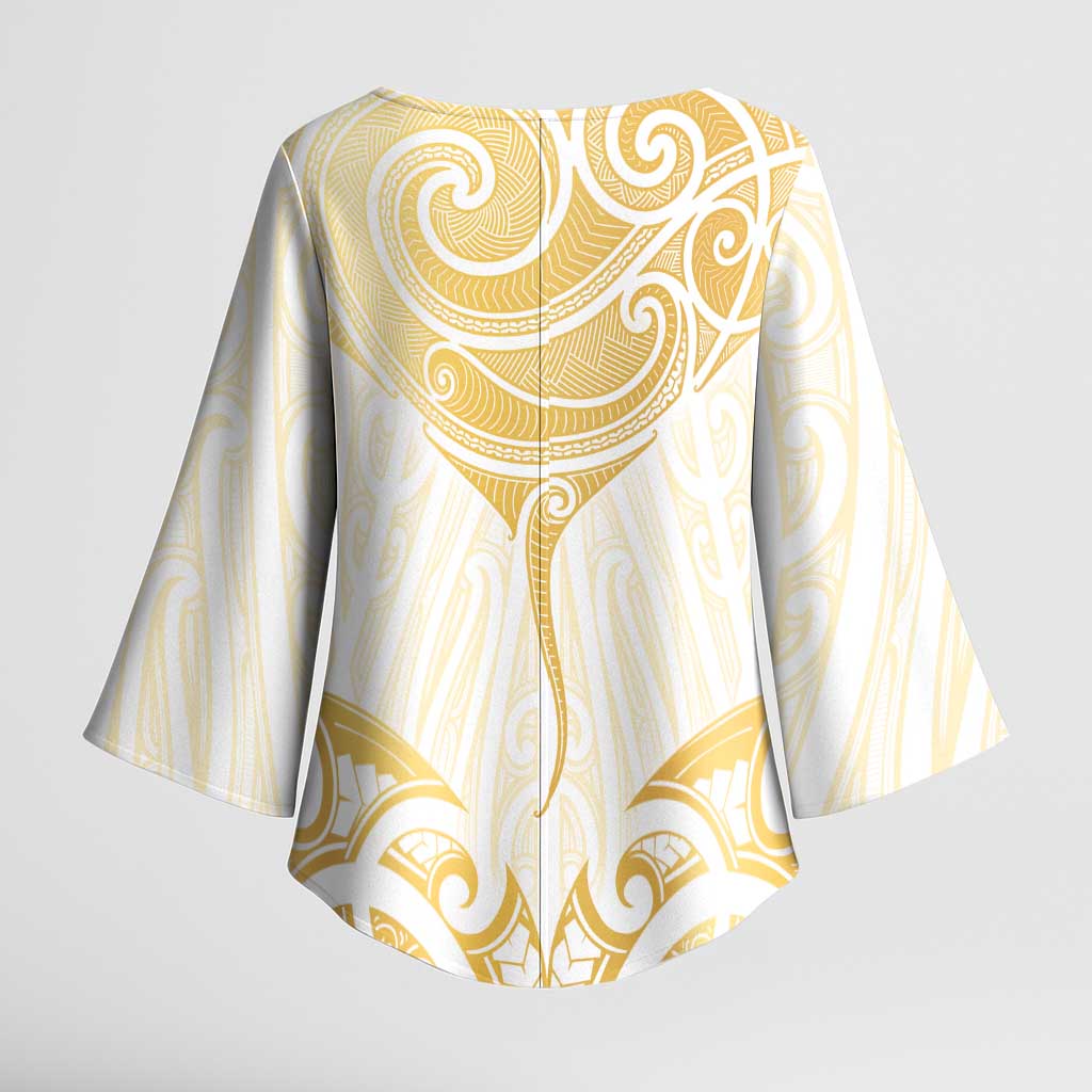 Gold White New Zealand Manta Ray Kimono Sleeve Blouse Aotearoa Maori Haehae - Aussie Hoodie