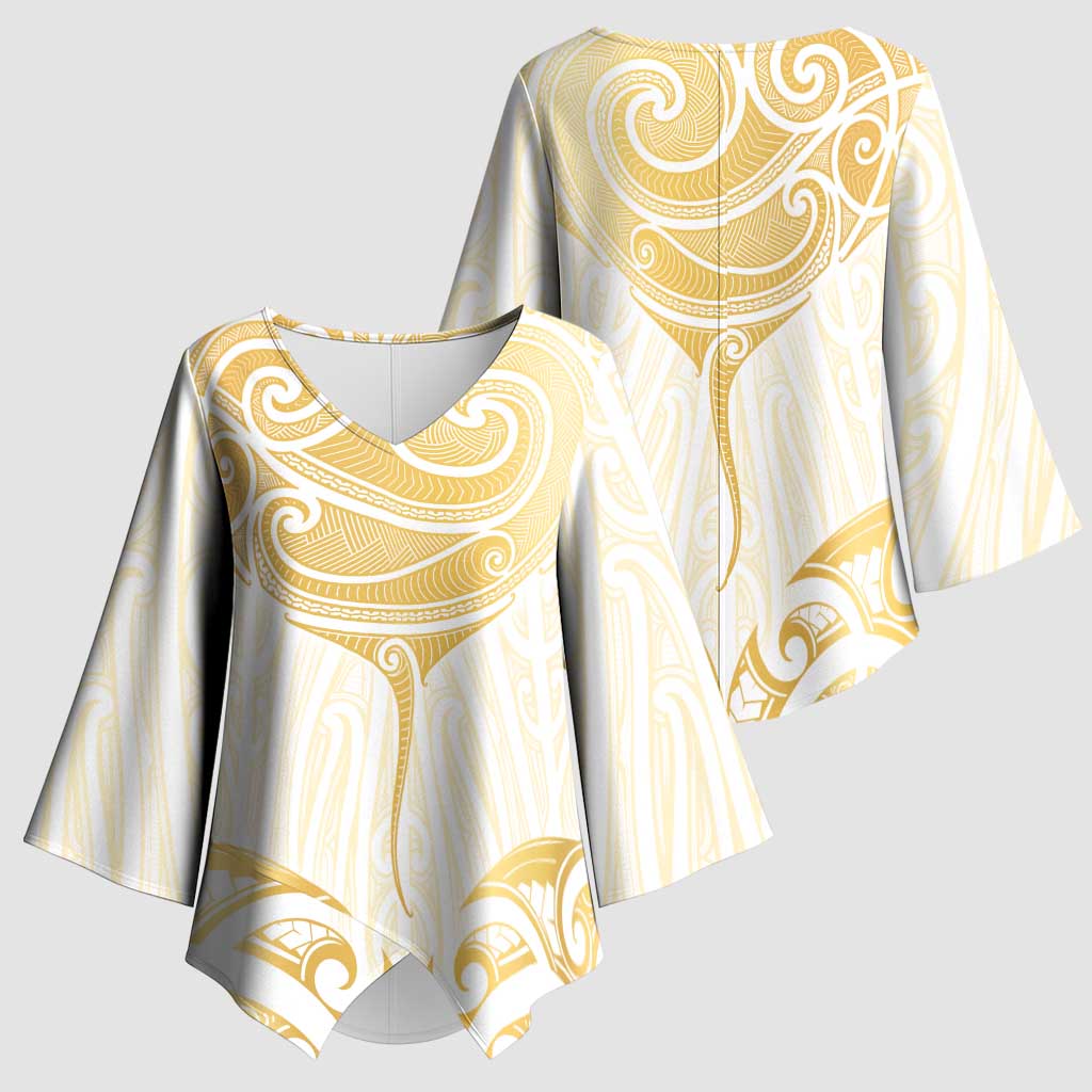 Gold White New Zealand Manta Ray Kimono Sleeve Blouse Aotearoa Maori Haehae - Aussie Hoodie