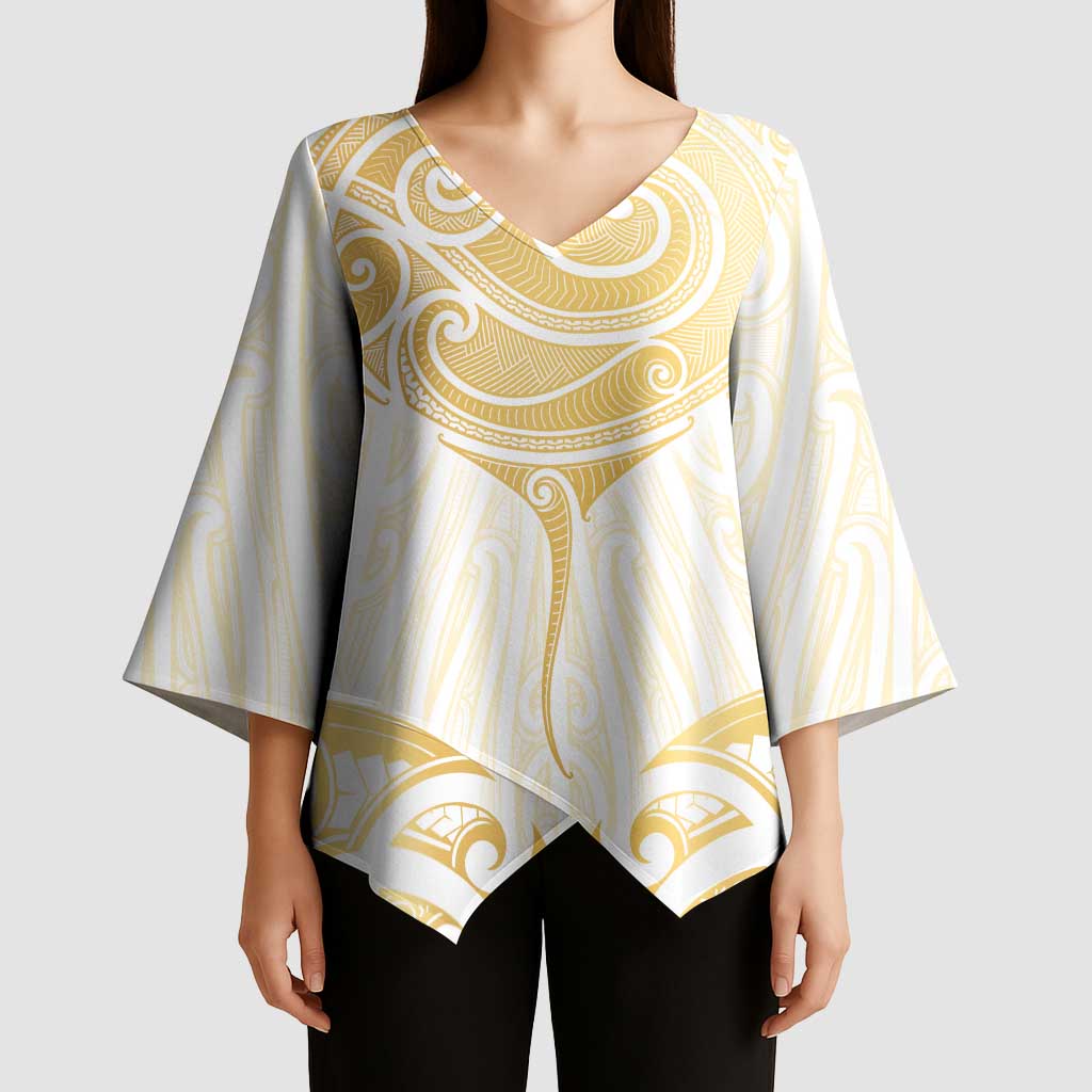 Gold White New Zealand Manta Ray Kimono Sleeve Blouse Aotearoa Maori Haehae - Aussie Hoodie