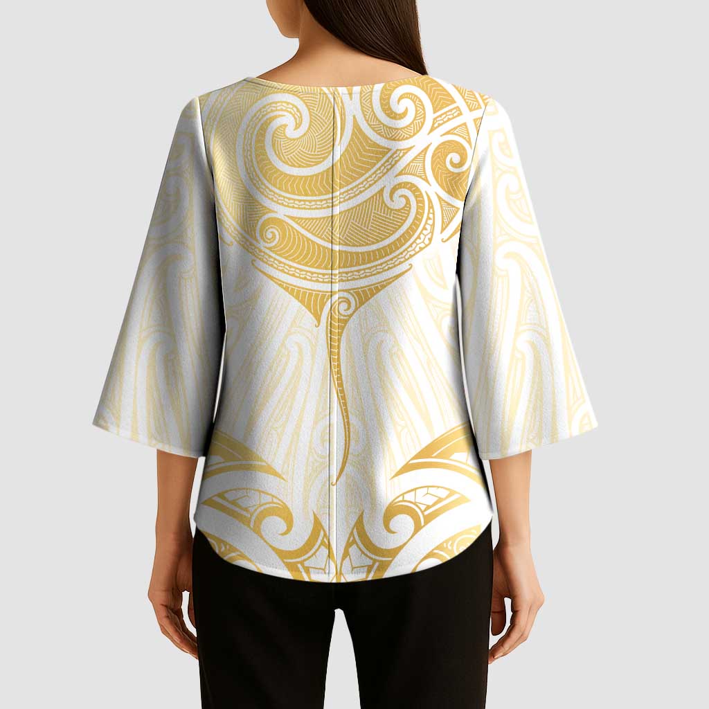 Gold White New Zealand Manta Ray Kimono Sleeve Blouse Aotearoa Maori Haehae - Aussie Hoodie