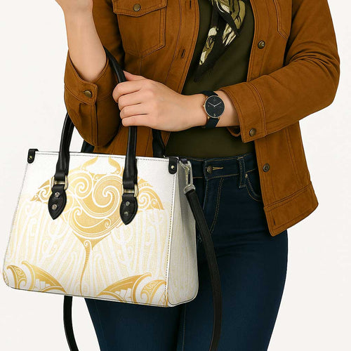 Gold White New Zealand Manta Ray Leather Bag Aotearoa Maori Haehae - Aussie Hoodie
