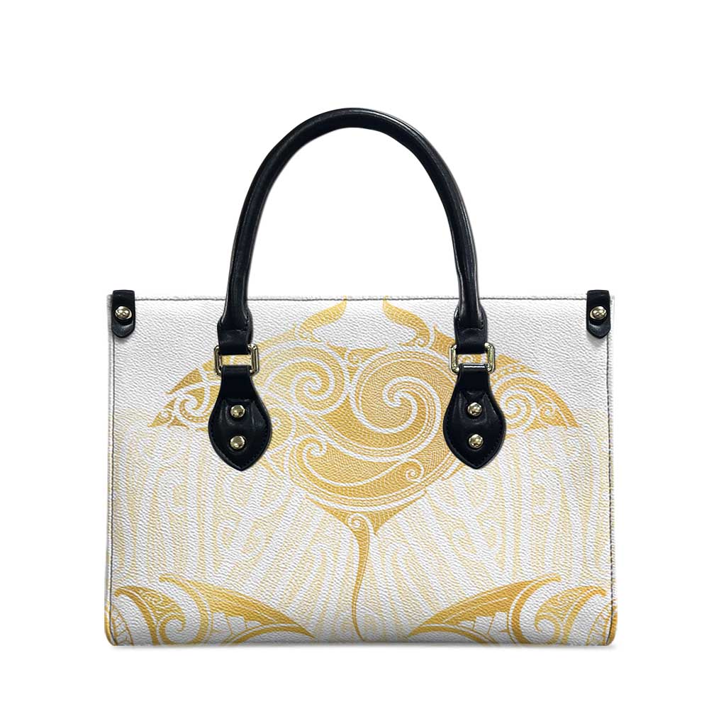 Gold White New Zealand Manta Ray Leather Bag Aotearoa Maori Haehae - Aussie Hoodie