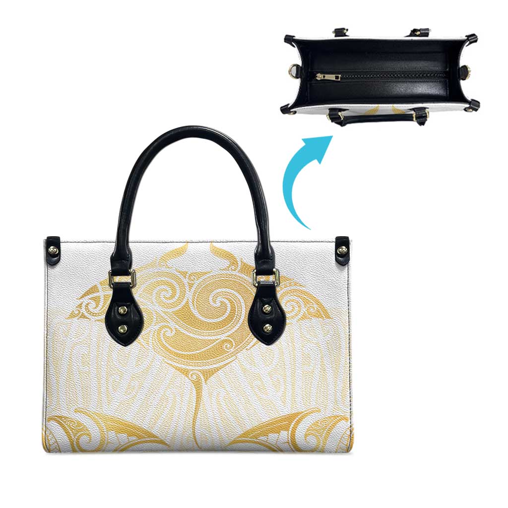 Gold White New Zealand Manta Ray Leather Bag Aotearoa Maori Haehae - Aussie Hoodie