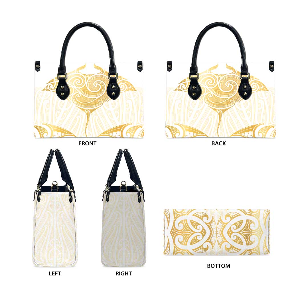 Gold White New Zealand Manta Ray Leather Bag Aotearoa Maori Haehae - Aussie Hoodie