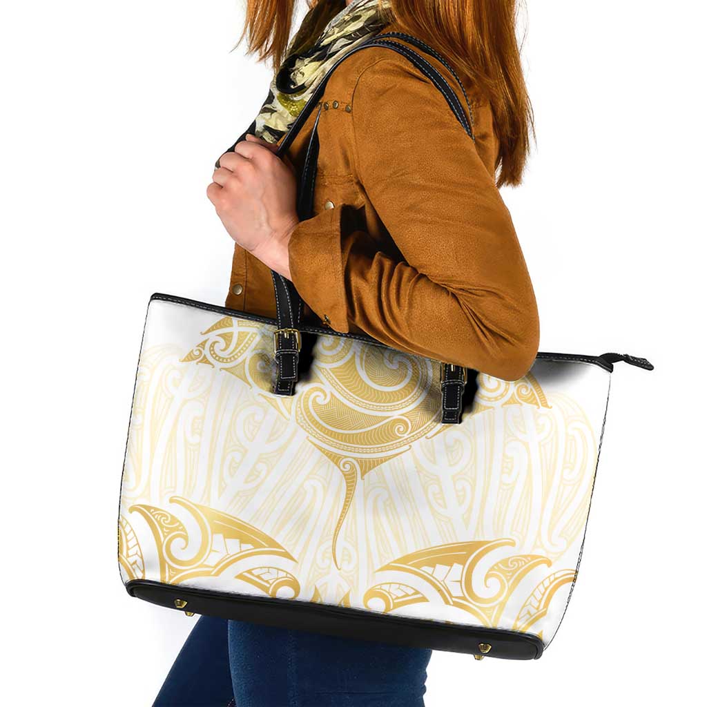 Gold White New Zealand Manta Ray Leather Tote Bag Aotearoa Maori Haehae - Aussie Hoodie