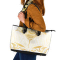 Gold White New Zealand Manta Ray Leather Tote Bag Aotearoa Maori Haehae - Aussie Hoodie