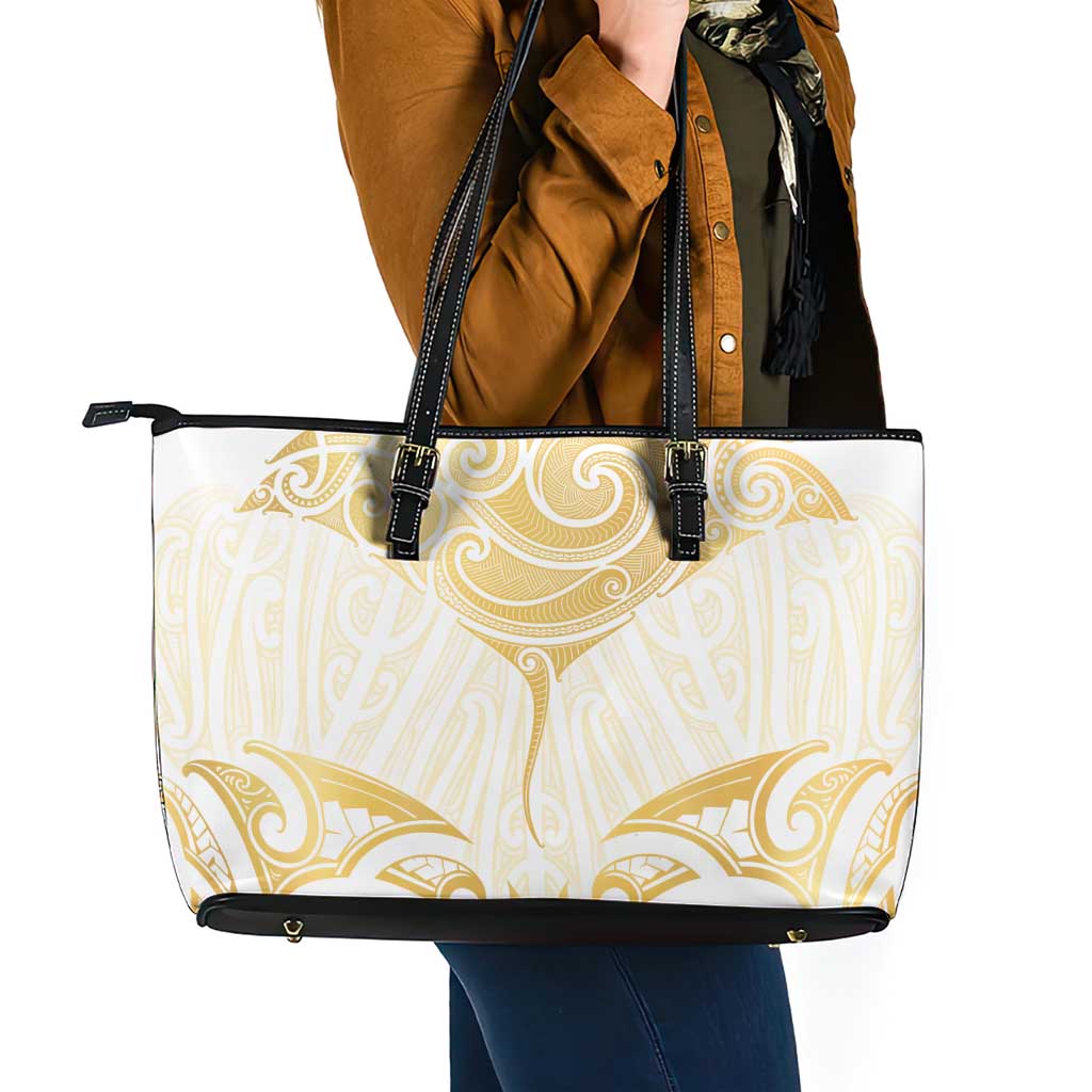 Gold White New Zealand Manta Ray Leather Tote Bag Aotearoa Maori Haehae - Aussie Hoodie