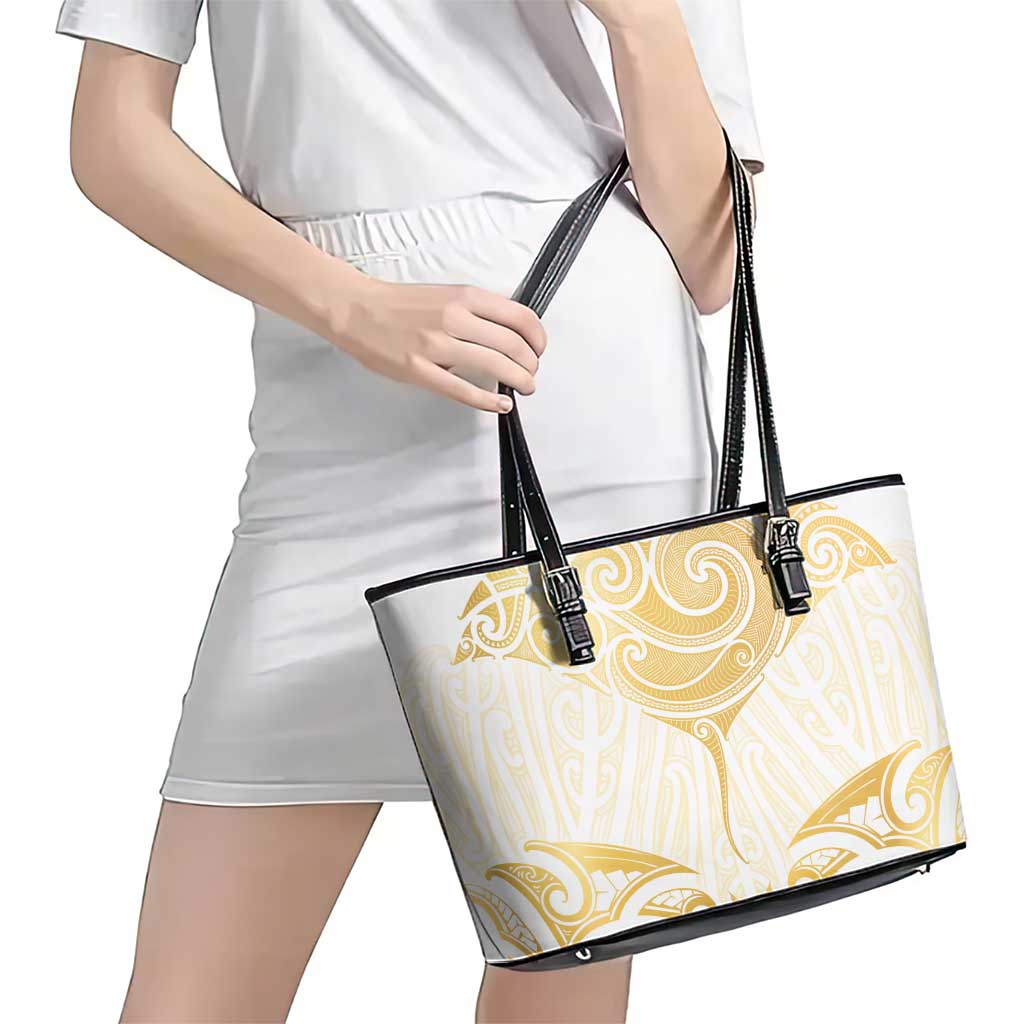 Gold White New Zealand Manta Ray Leather Tote Bag Aotearoa Maori Haehae - Aussie Hoodie