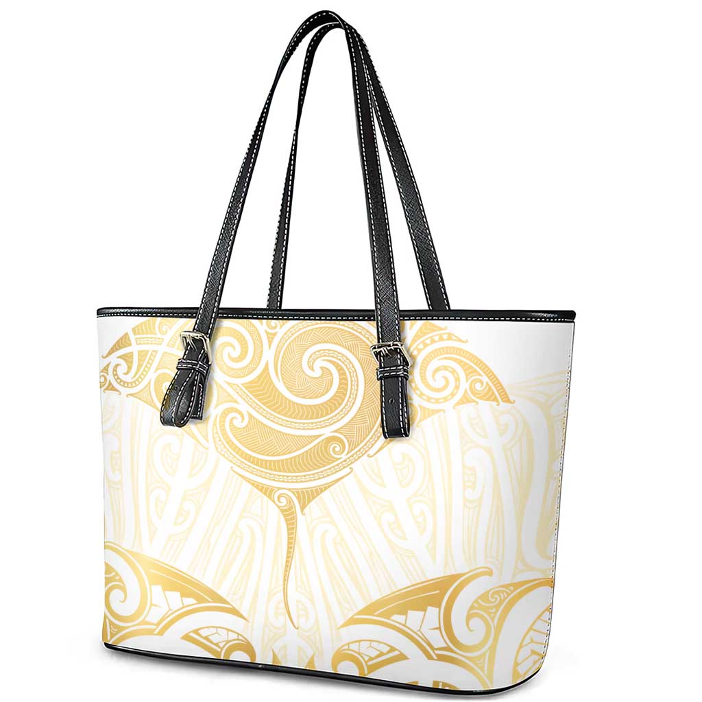 Gold White New Zealand Manta Ray Leather Tote Bag Aotearoa Maori Haehae - Aussie Hoodie