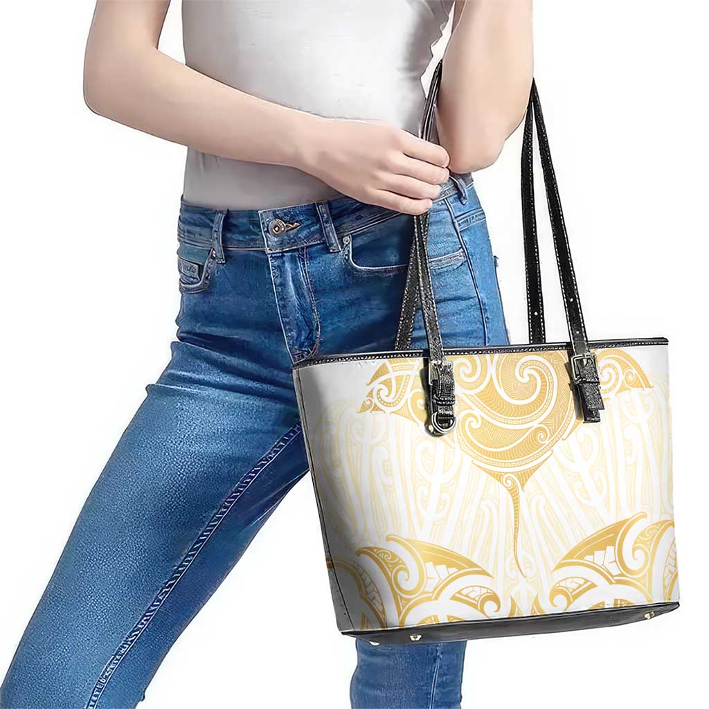 Gold White New Zealand Manta Ray Leather Tote Bag Aotearoa Maori Haehae - Aussie Hoodie