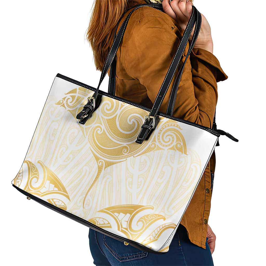 Gold White New Zealand Manta Ray Leather Tote Bag Aotearoa Maori Haehae - Aussie Hoodie