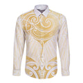 Gold White New Zealand Manta Ray Long Sleeve Button Shirt Aotearoa Maori Haehae - Aussie Hoodie