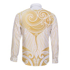 Gold White New Zealand Manta Ray Long Sleeve Button Shirt Aotearoa Maori Haehae - Aussie Hoodie