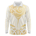 Gold White New Zealand Manta Ray Long Sleeve Polo Shirt Aotearoa Maori Haehae - Aussie Hoodie