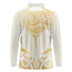 Gold White New Zealand Manta Ray Long Sleeve Polo Shirt Aotearoa Maori Haehae - Aussie Hoodie