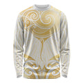Gold White New Zealand Manta Ray Long Sleeve Shirt Aotearoa Maori Haehae - Aussie Hoodie