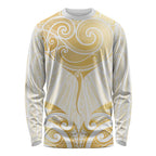 Gold White New Zealand Manta Ray Long Sleeve Shirt Aotearoa Maori Haehae - Aussie Hoodie