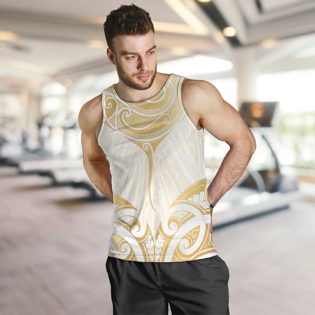 Gold White New Zealand Manta Ray Men Tank Top Aotearoa Maori Haehae - Aussie Hoodie