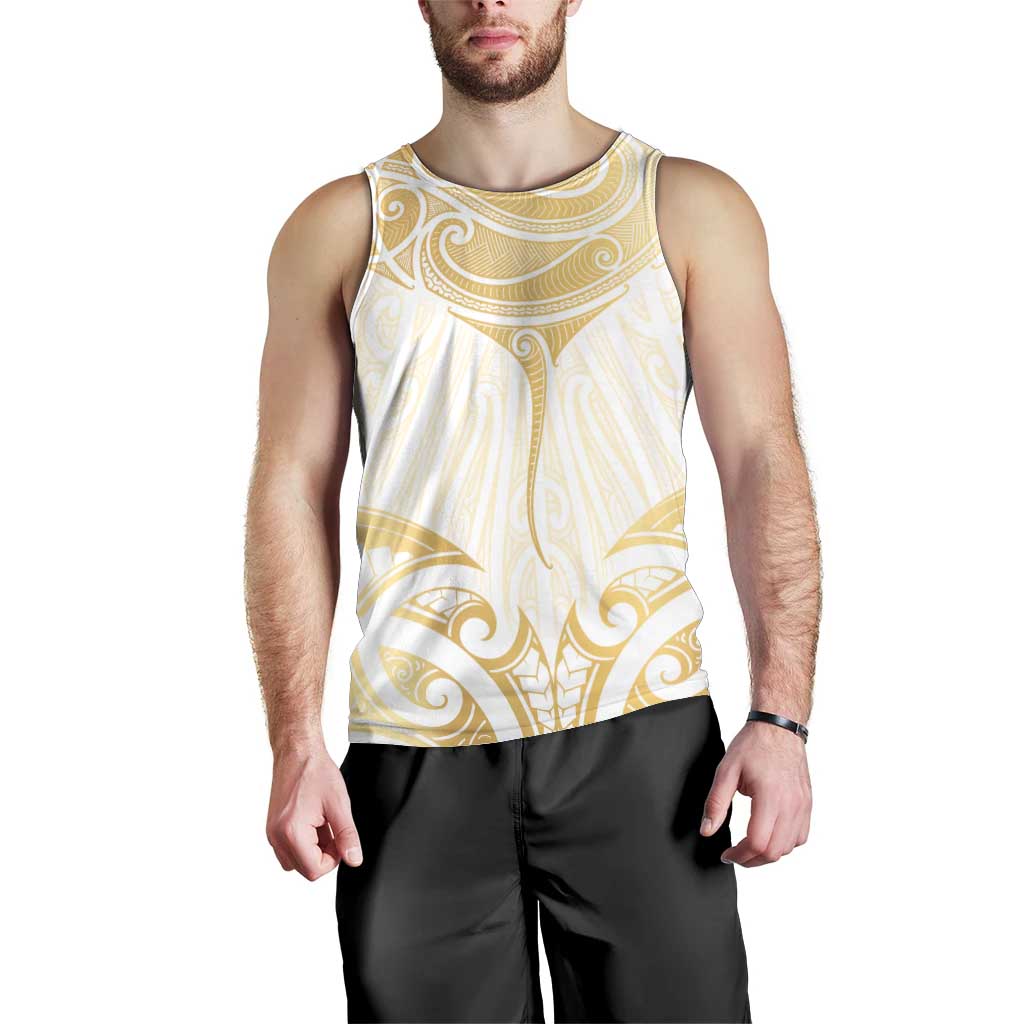 Gold White New Zealand Manta Ray Men Tank Top Aotearoa Maori Haehae - Aussie Hoodie