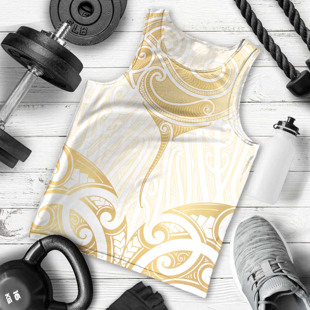 Gold White New Zealand Manta Ray Men Tank Top Aotearoa Maori Haehae - Aussie Hoodie