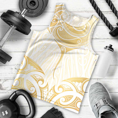 Gold White New Zealand Manta Ray Men Tank Top Aotearoa Maori Haehae - Aussie Hoodie