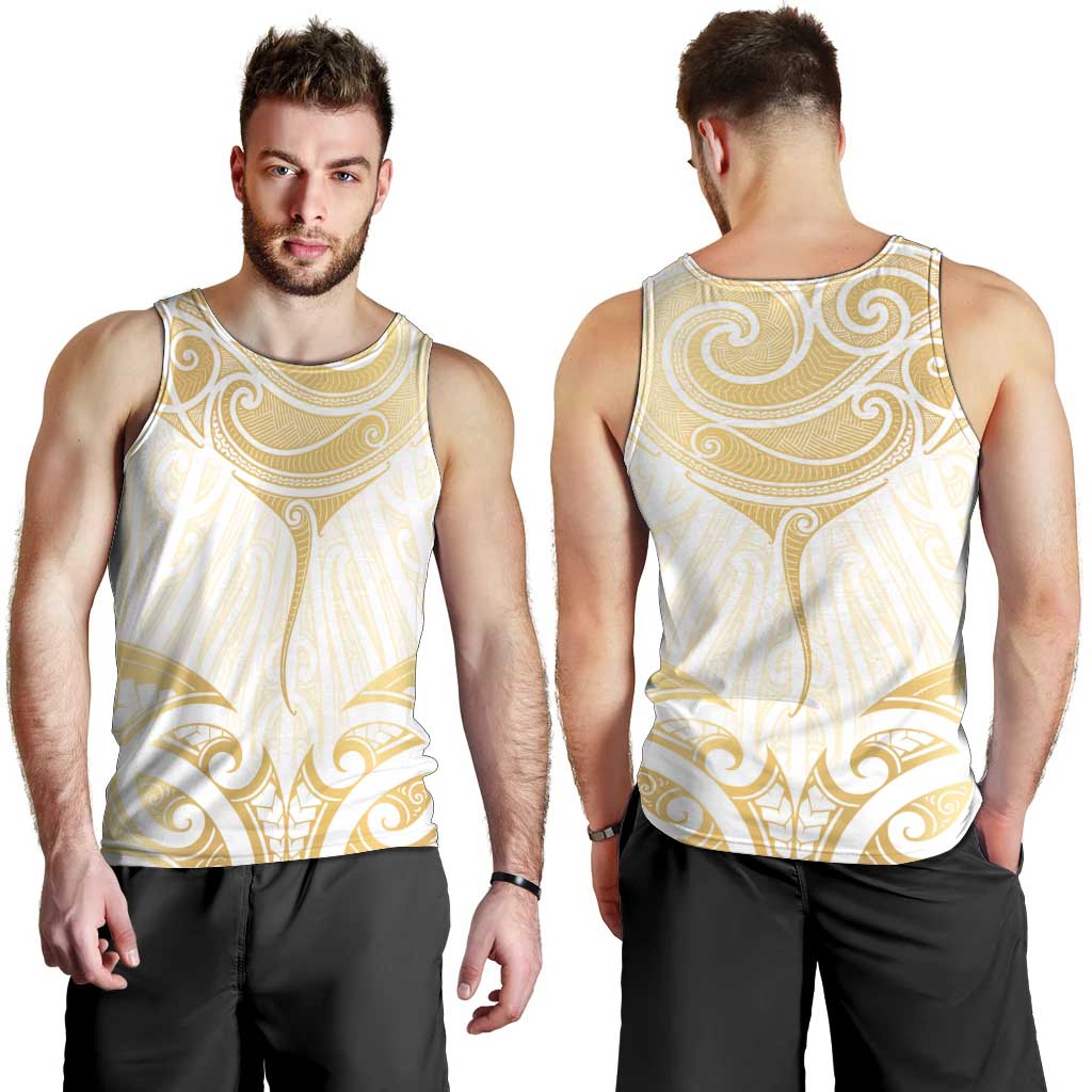 Gold White New Zealand Manta Ray Men Tank Top Aotearoa Maori Haehae - Aussie Hoodie