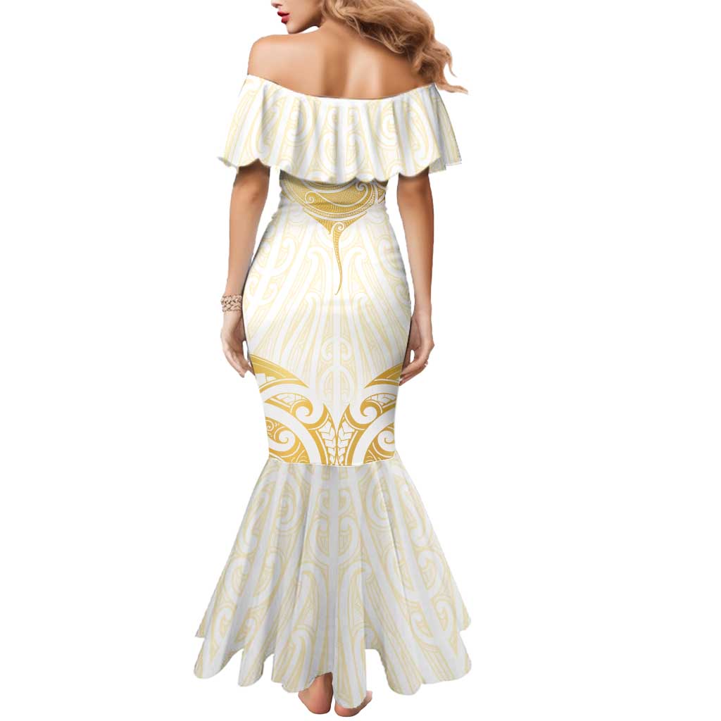 Gold White New Zealand Manta Ray Mermaid Dress Aotearoa Maori Haehae - Aussie Hoodie