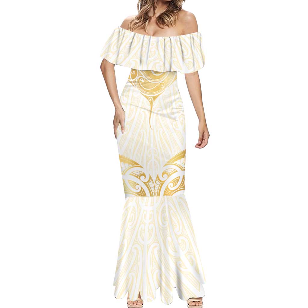 Gold White New Zealand Manta Ray Mermaid Dress Aotearoa Maori Haehae - Aussie Hoodie