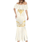 Gold White New Zealand Manta Ray Mermaid Dress Aotearoa Maori Haehae - Aussie Hoodie