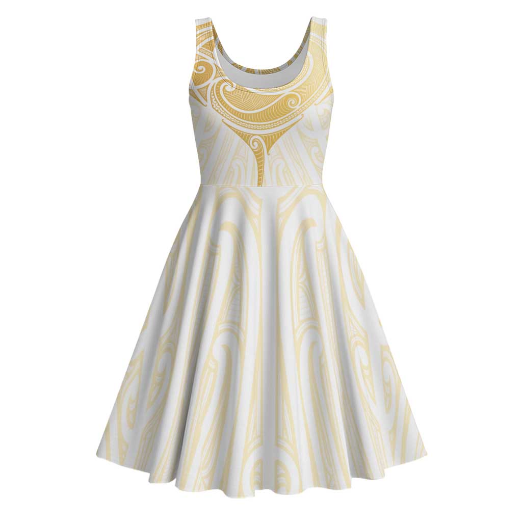 Gold White New Zealand Manta Ray Midi Dress Aotearoa Maori Haehae - Aussie Hoodie