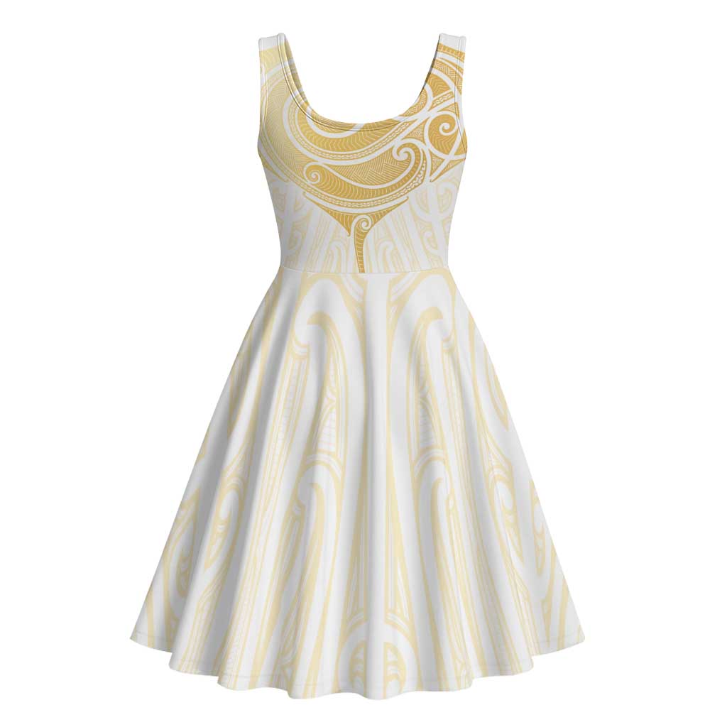 Gold White New Zealand Manta Ray Midi Dress Aotearoa Maori Haehae - Aussie Hoodie