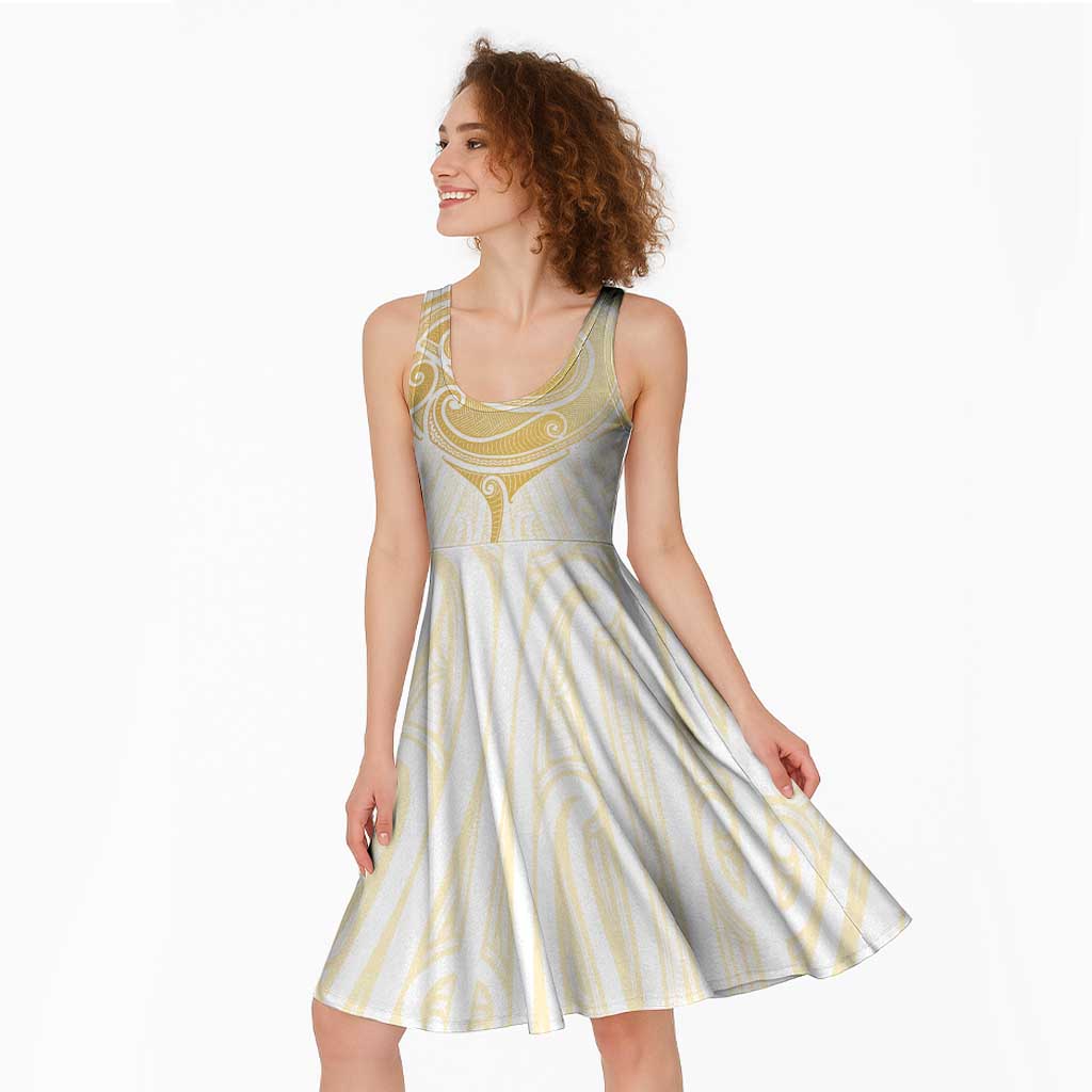 Gold White New Zealand Manta Ray Midi Dress Aotearoa Maori Haehae - Aussie Hoodie