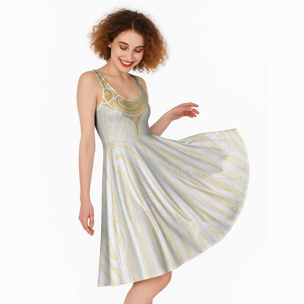 Gold White New Zealand Manta Ray Midi Dress Aotearoa Maori Haehae - Aussie Hoodie