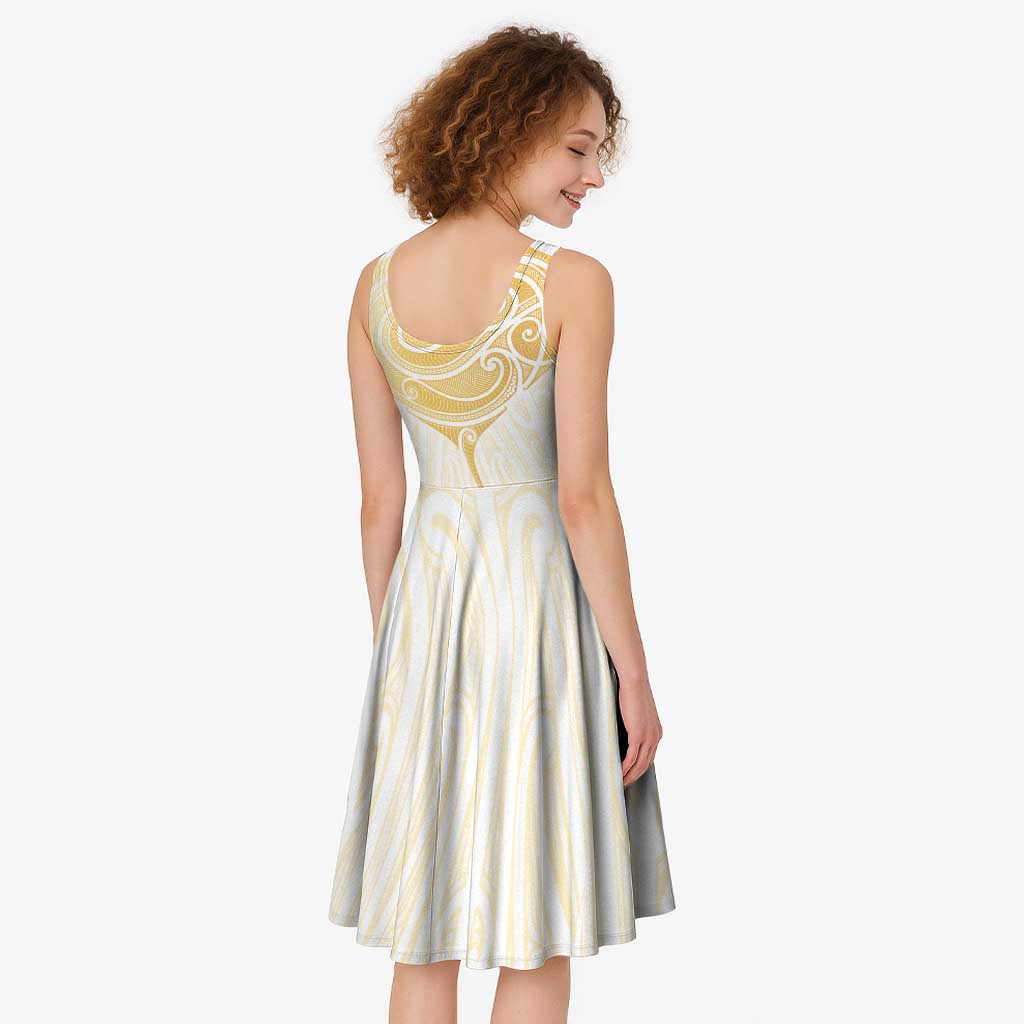 Gold White New Zealand Manta Ray Midi Dress Aotearoa Maori Haehae - Aussie Hoodie