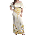 Gold White New Zealand Manta Ray Off Shoulder Maxi Dress Aotearoa Maori Haehae - Aussie Hoodie