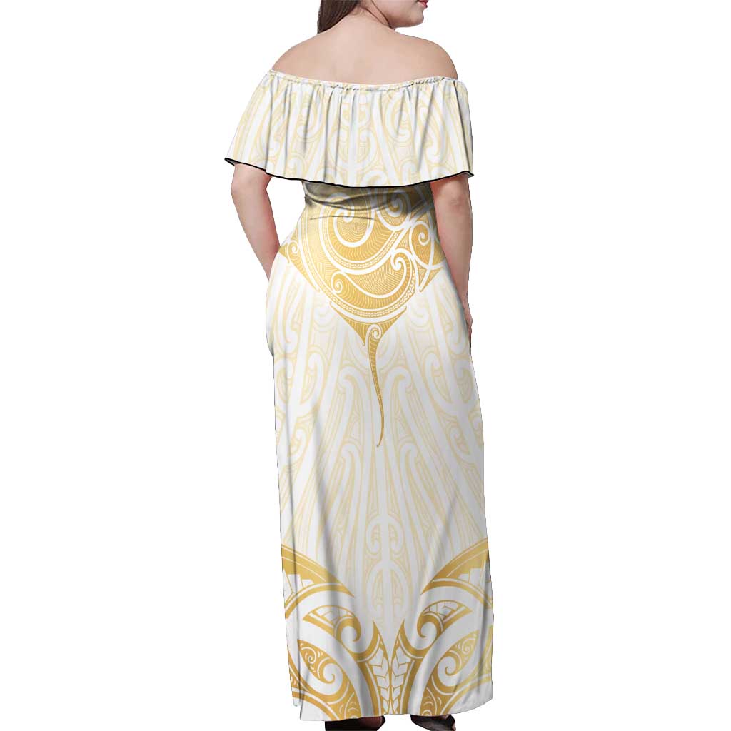 Gold White New Zealand Manta Ray Off Shoulder Maxi Dress Aotearoa Maori Haehae - Aussie Hoodie