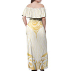 Gold White New Zealand Manta Ray Off Shoulder Maxi Dress Aotearoa Maori Haehae - Aussie Hoodie