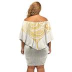 Gold White New Zealand Manta Ray Off Shoulder Short Dress Aotearoa Maori Haehae - Aussie Hoodie