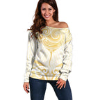 Gold White New Zealand Manta Ray Off Shoulder Sweater Aotearoa Maori Haehae - Aussie Hoodie