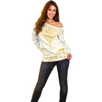 Gold White New Zealand Manta Ray Off Shoulder Sweater Aotearoa Maori Haehae - Aussie Hoodie