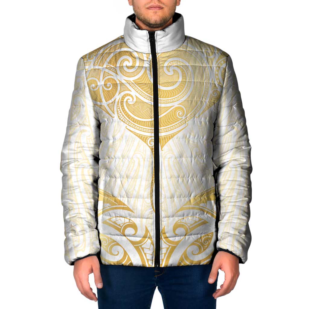 Gold White New Zealand Manta Ray Padded Jacket Aotearoa Maori Haehae - Aussie Hoodie