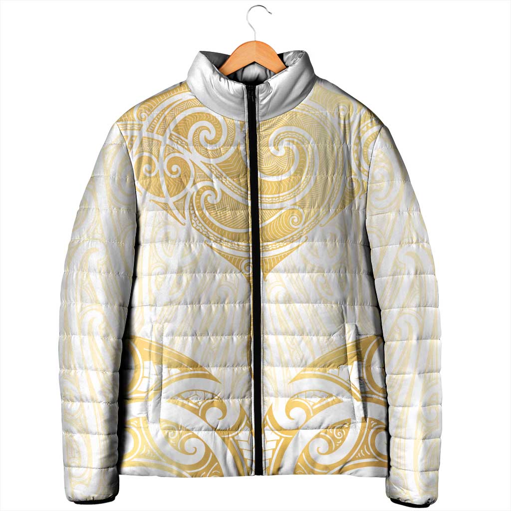 Gold White New Zealand Manta Ray Padded Jacket Aotearoa Maori Haehae - Aussie Hoodie