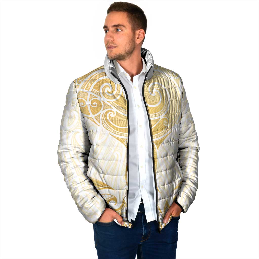 Gold White New Zealand Manta Ray Padded Jacket Aotearoa Maori Haehae - Aussie Hoodie