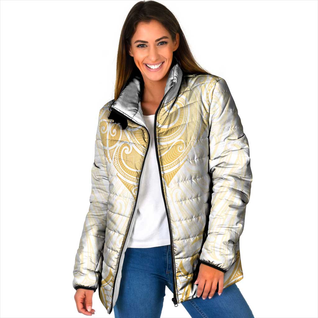 Gold White New Zealand Manta Ray Padded Jacket Aotearoa Maori Haehae - Aussie Hoodie