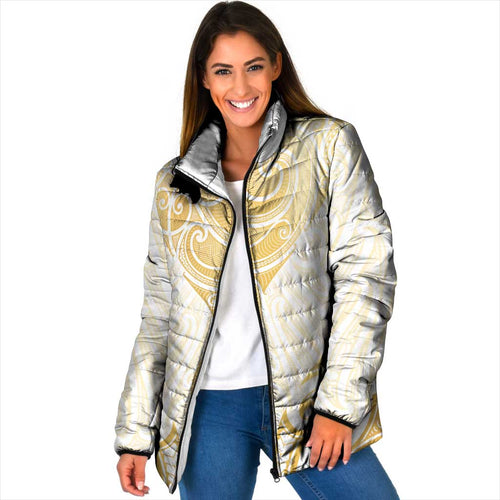 Gold White New Zealand Manta Ray Padded Jacket Aotearoa Maori Haehae - Aussie Hoodie