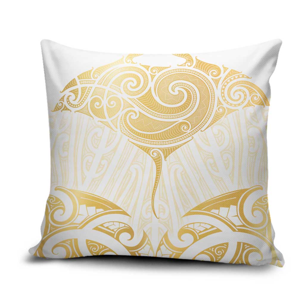 Gold White New Zealand Manta Ray Pillow Cover Aotearoa Maori Haehae - Aussie Hoodie