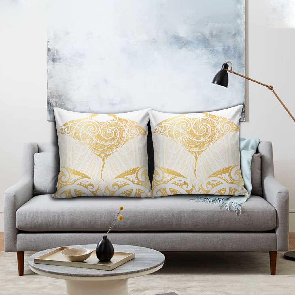 Gold White New Zealand Manta Ray Pillow Cover Aotearoa Maori Haehae - Aussie Hoodie
