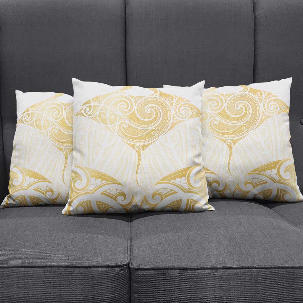 Gold White New Zealand Manta Ray Pillow Cover Aotearoa Maori Haehae - Aussie Hoodie
