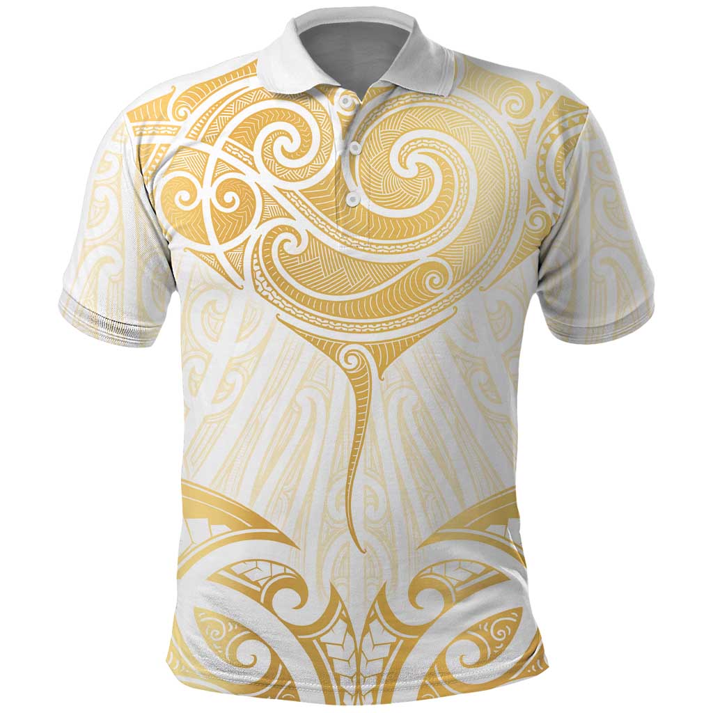 Gold White New Zealand Manta Ray Polo Shirt Aotearoa Maori Haehae - Aussie Hoodie