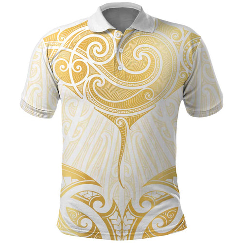 Gold White New Zealand Manta Ray Polo Shirt Aotearoa Maori Haehae - Aussie Hoodie